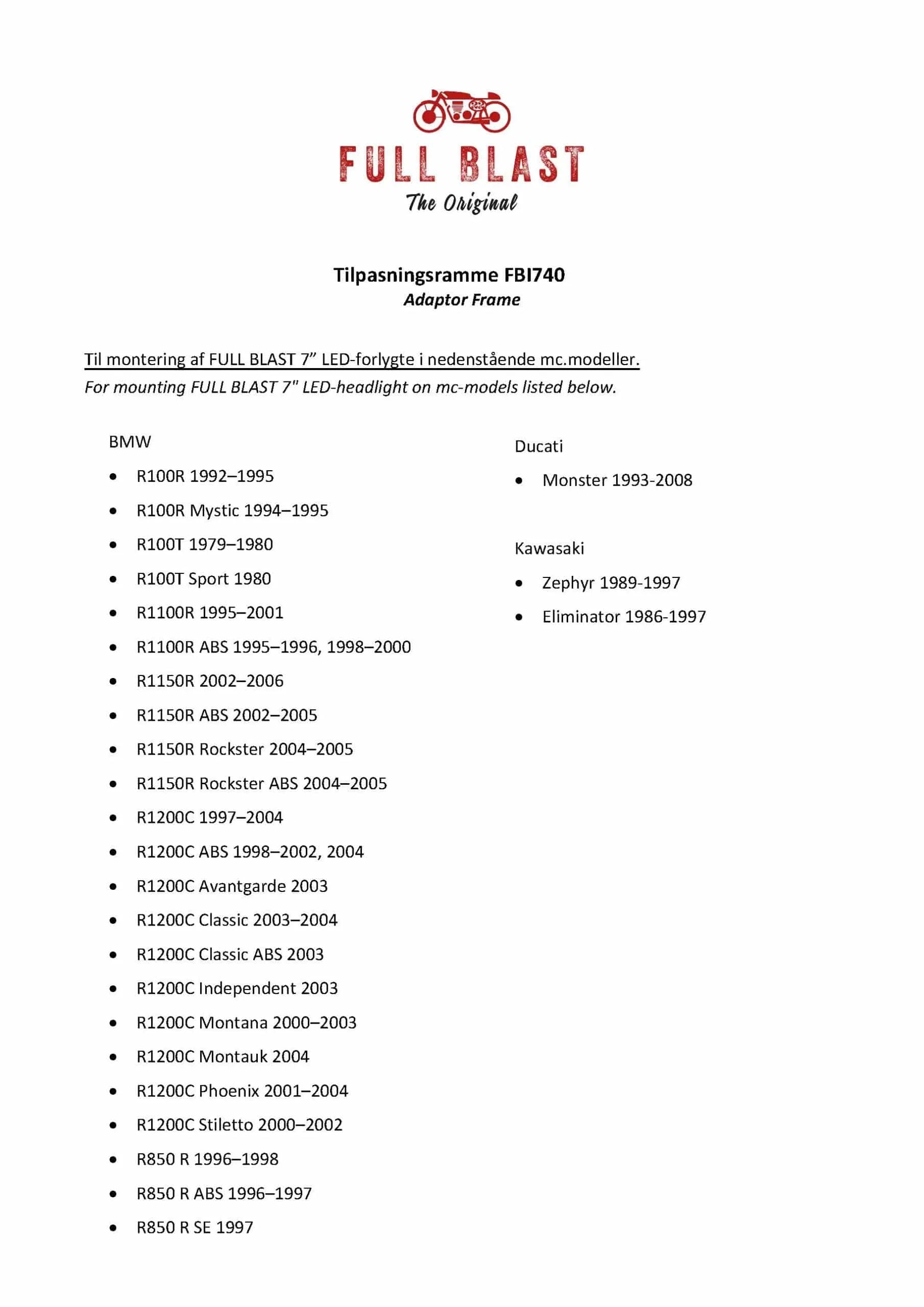 Mont. Ramme til 7″ til LED Forlygte BMW, Ducati & Kawasaki – Chrome
