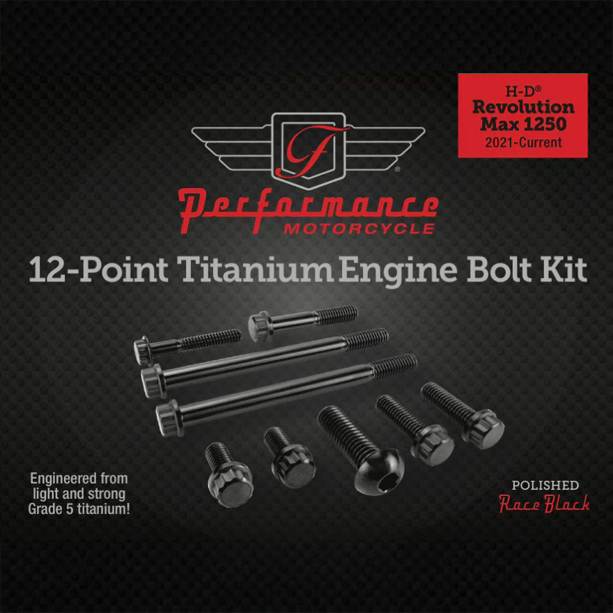 Performance 12 Point Titanium Engine Bolt Kit for Harley-Davidson Revolution Max 1250 - Race Black