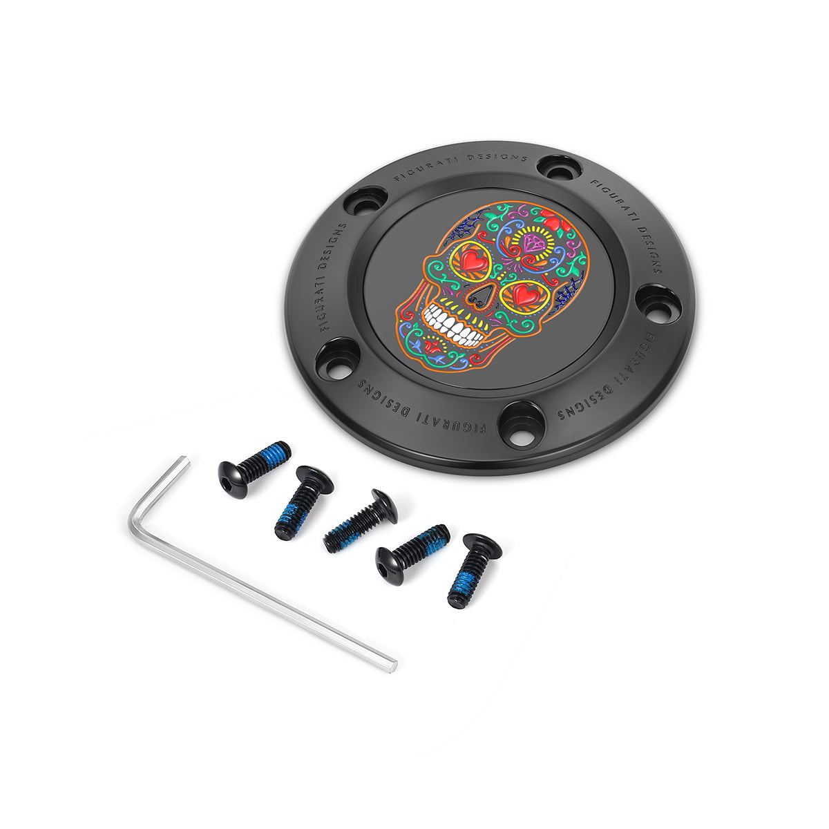 Harley-Davidson Twin Cam Timing Cover i Rustfrit Stål med Sort Sukkerskalle