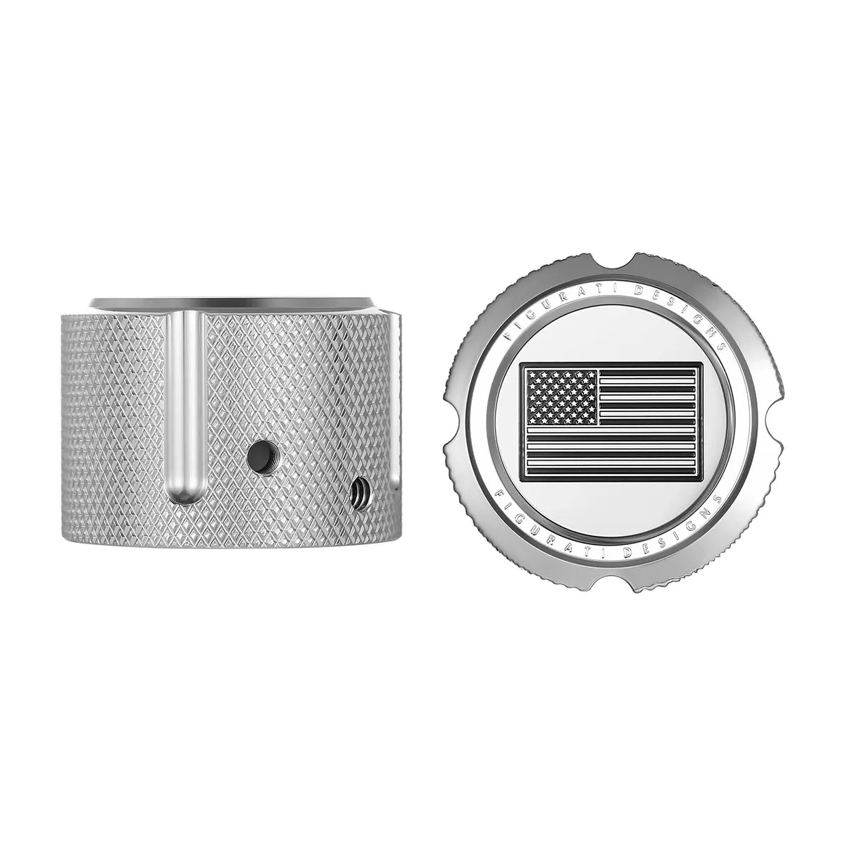 Aksel Covers til forhjul - i Poleret Rustfri Stål med Black American Flag - Harley-Davidson Dyna, Softail & Touring