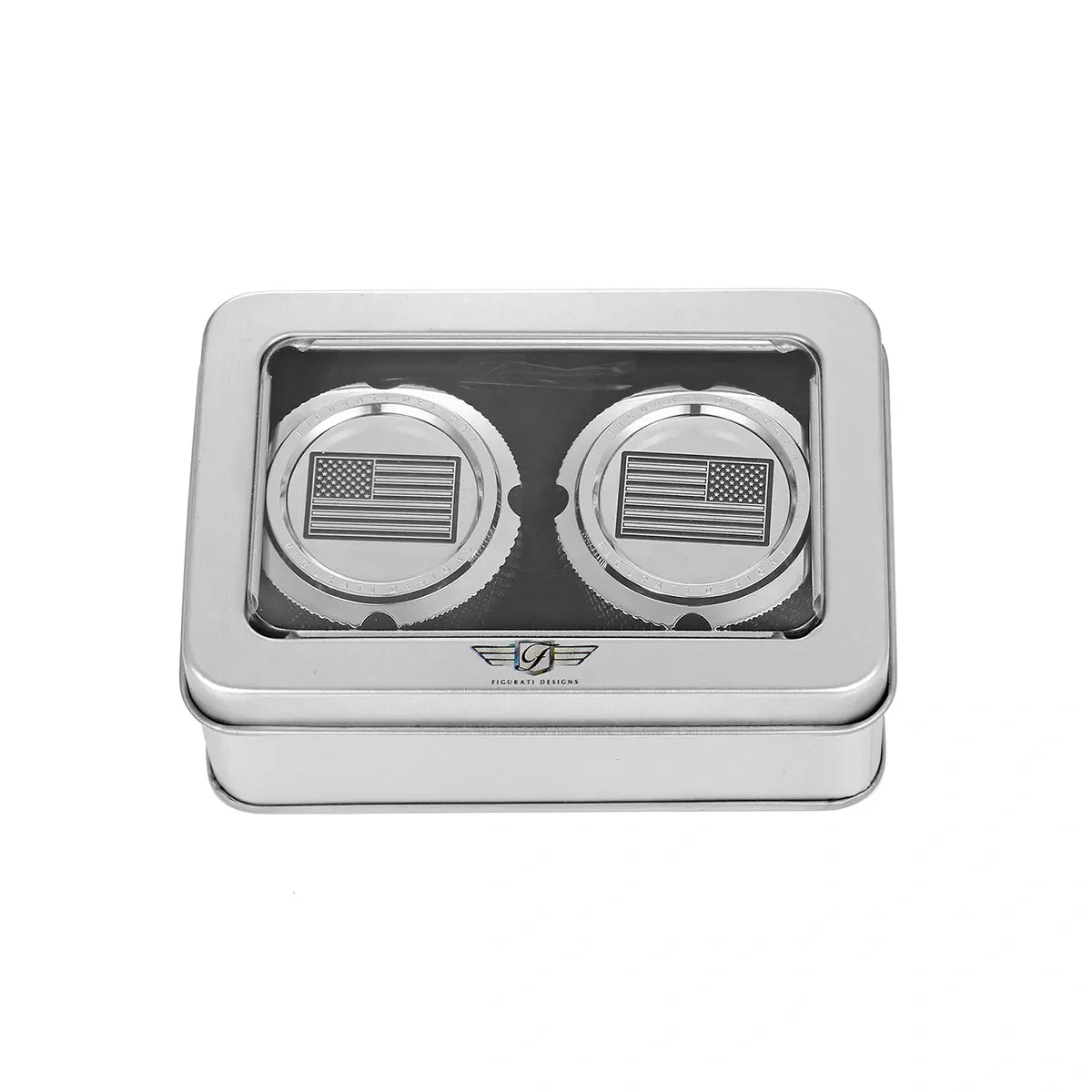 Aksel Covers til forhjul - i Poleret Rustfri Stål med Black American Flag - Harley-Davidson Dyna, Softail & Touring