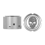 Axle Covers for front wheel - in Polished Stainless Steel with Contrast Cut Skull - Harley-Davidson Dyna, Softail &amp; Touring