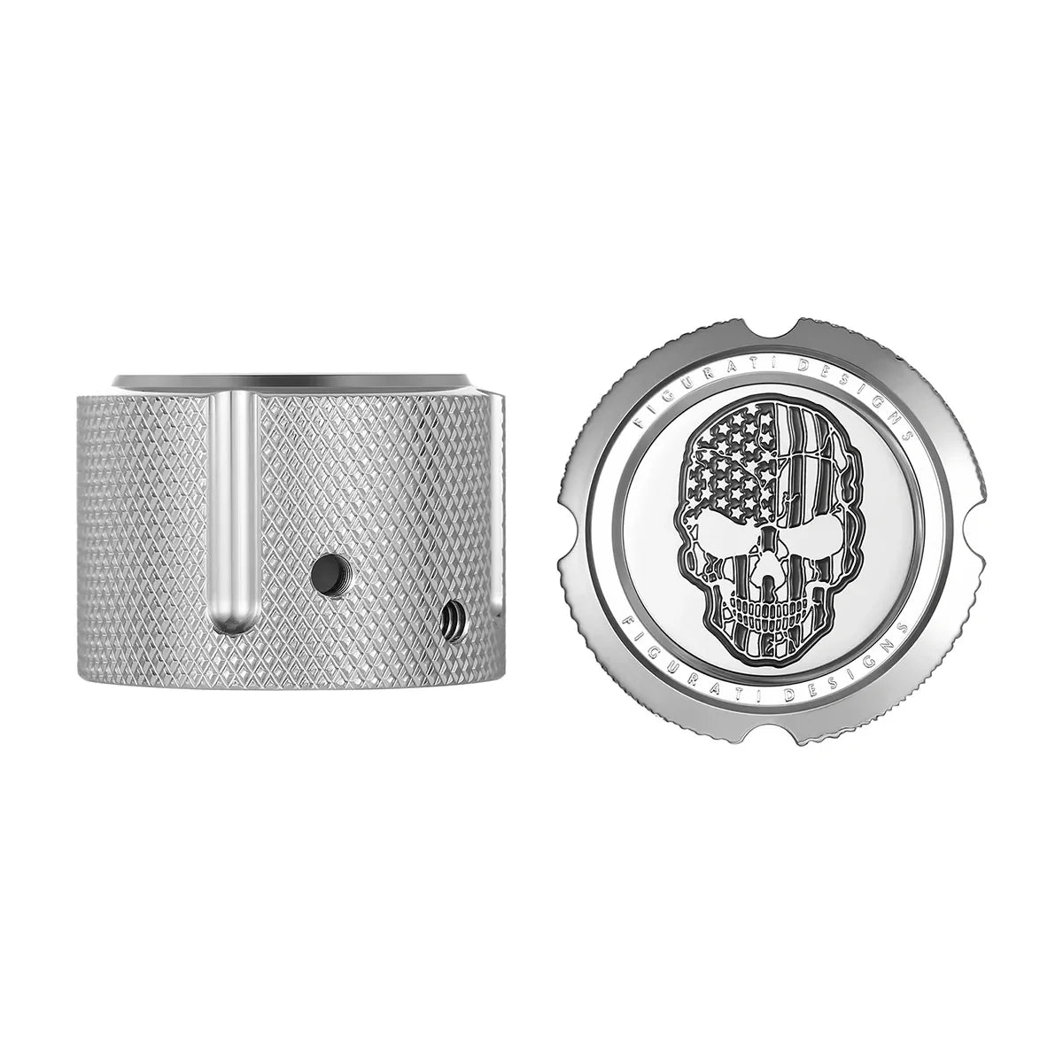 Aksel Covers til forhjul - i Poleret Rustfri Stål med Contrast Cut Skull - Harley-Davidson Dyna, Softail & Touring