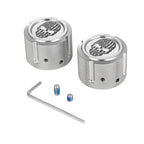 Axle Covers for front wheel - in Polished Stainless Steel with Contrast Cut Skull - Harley-Davidson Dyna, Softail &amp; Touring