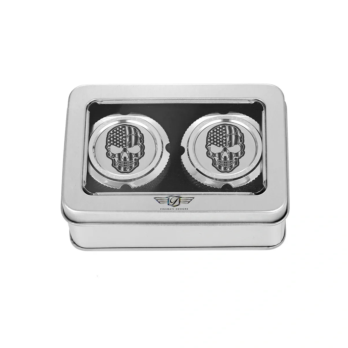 Aksel Covers til forhjul - i Poleret Rustfri Stål med Contrast Cut Skull - Harley-Davidson Dyna, Softail & Touring