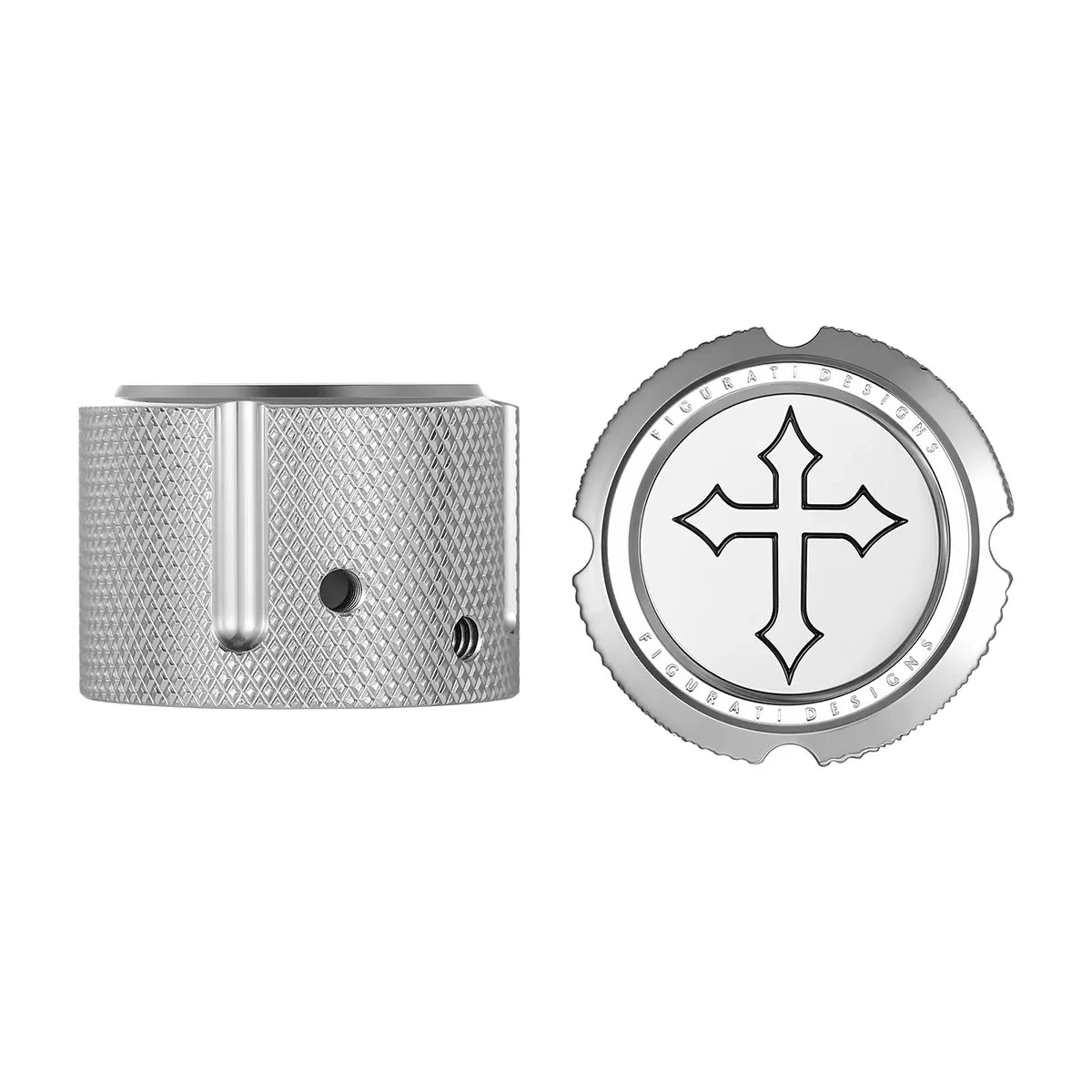 Aksel Covers til forhjul - i Poleret Rustfri Stål med Black & Steel Cross - Harley-Davidson Dyna, Softail & Touring