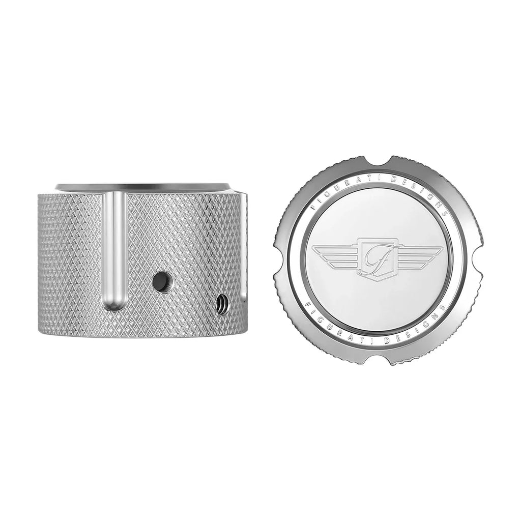 Figurati Aksel Covers til forhjul - i Poleret Rustfri Stål med Figurati Designs Logo - Harley Dyna, Softail & Touring