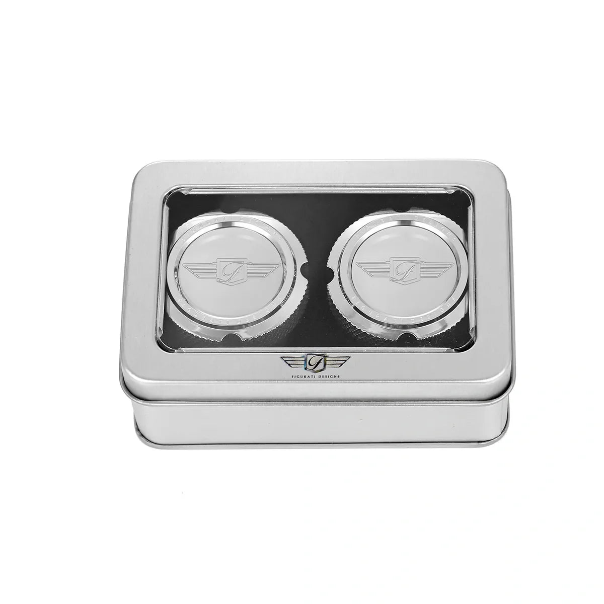 Aksel Covers til forhjul - i Poleret Rustfri Stål med Figurati Designs Logo - Harley-Davidson Dyna, Softail & Touring