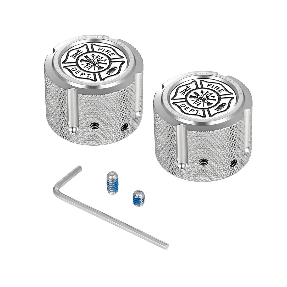 Aksel Covers til forhjul - i Poleret Rustfri Stål med Fire Dept. - Harley-Davidson Dyna, Softail & Touring