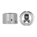 Figurati Aksel Covers for front wheel - in Polished Stainless Steel with Masked Skull - Harley Dyna, Softail & Touring