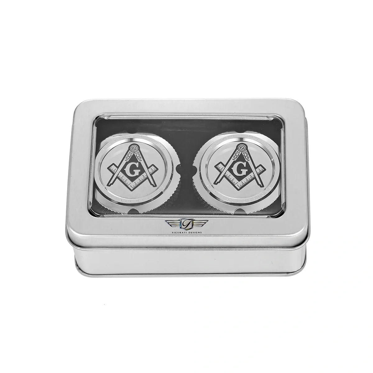 Aksel Covers til forhjul - i Poleret Rustfri Stål med Black Masonic Emblem - Harley-Davidson Dyna, Softail & Touring