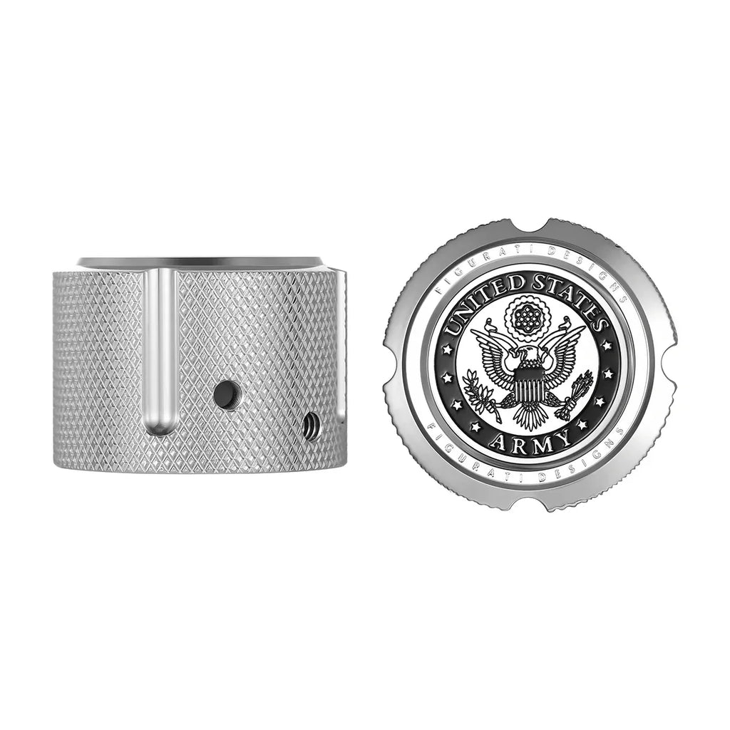 Figurati Aksel Covers til forhjul - i Poleret Rustfri Stål med US Army Seal - Harley Dyna, Softail & Touring