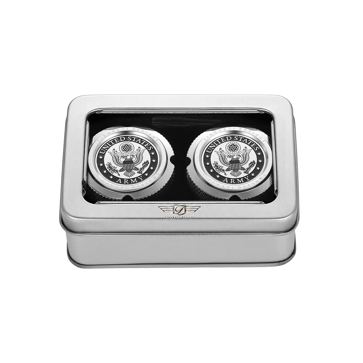 Aksel Covers til forhjul - i Poleret Rustfri Stål med US Army Seal - Harley-Davidson Dyna, Softail & Touring