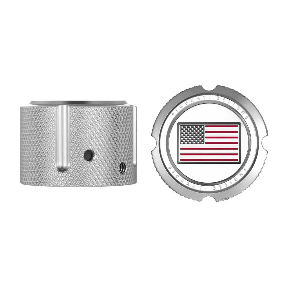 Figurati Aksel Covers til forhjul - i Poleret Rustfri Stål med Red/White/Blue American Flag - Harley Dyna, Softail & Touring