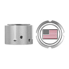 Aksel Covers til forhjul - i Poleret Rustfri Stål med Red/White/Blue American Flag - Harley-Davidson Dyna, Softail & Touring