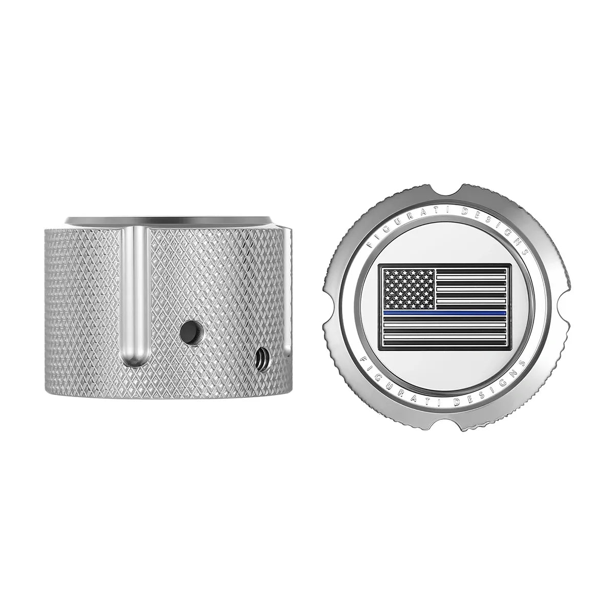 Aksel Covers til forhjul - i Poleret Rustfri Stål med Black/Blue American Flag - Harley-Davidson Dyna, Softail & Touring