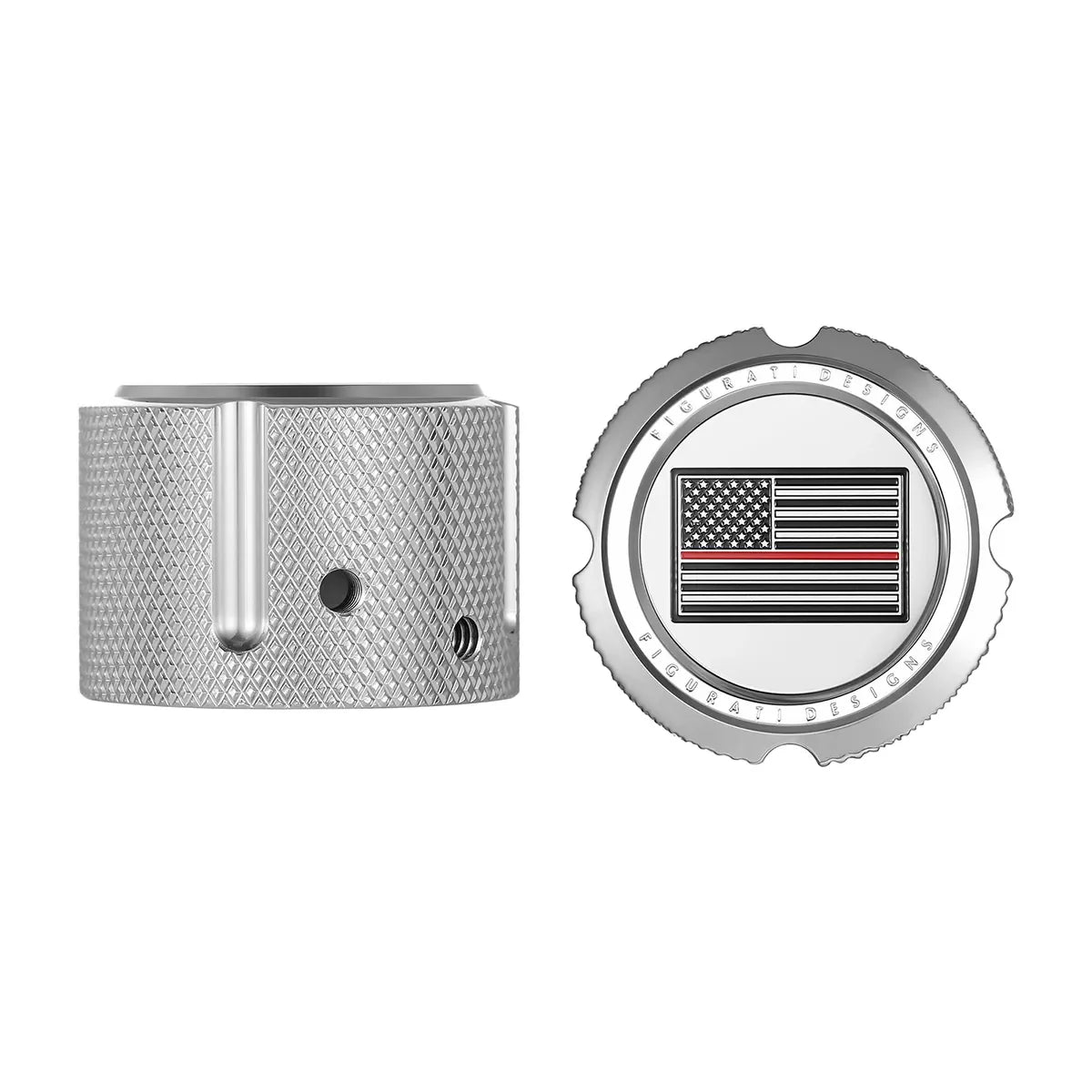 Aksel Covers til forhjul - i Poleret Rustfri Stål med Black/Red American Flag - Harley-Davidson Dyna, Softail & Touring