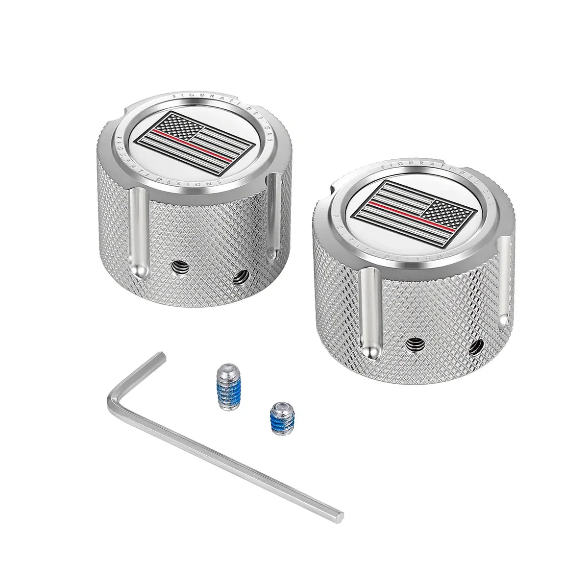 Aksel Covers til forhjul - i Poleret Rustfri Stål med Black/Red American Flag - Harley-Davidson Dyna, Softail & Touring