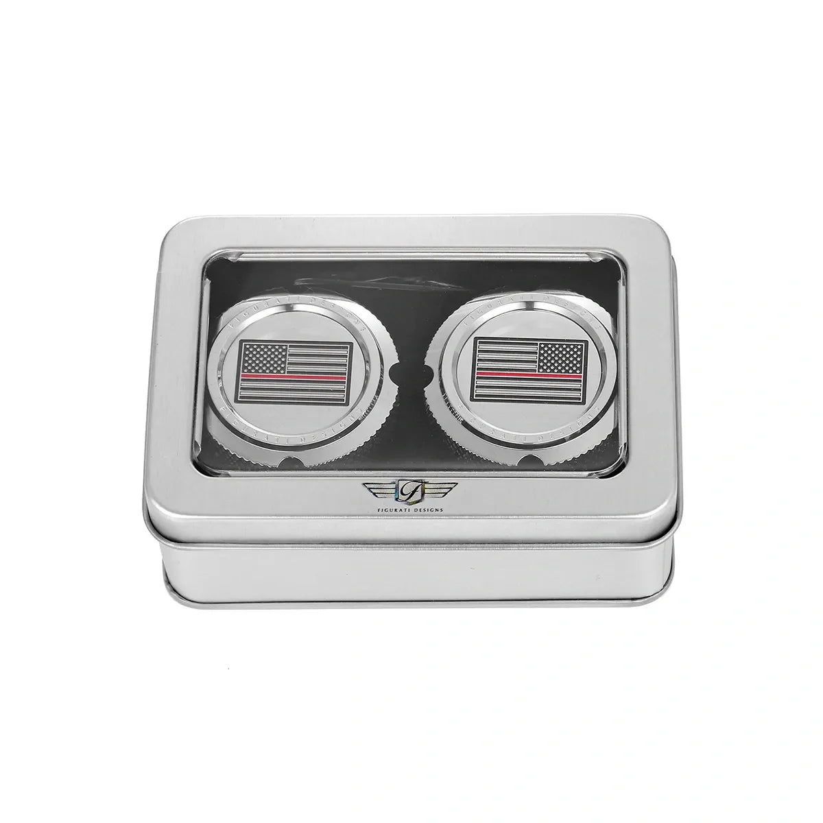 Aksel Covers til forhjul - i Poleret Rustfri Stål med Black/Red American Flag - Harley-Davidson Dyna, Softail & Touring