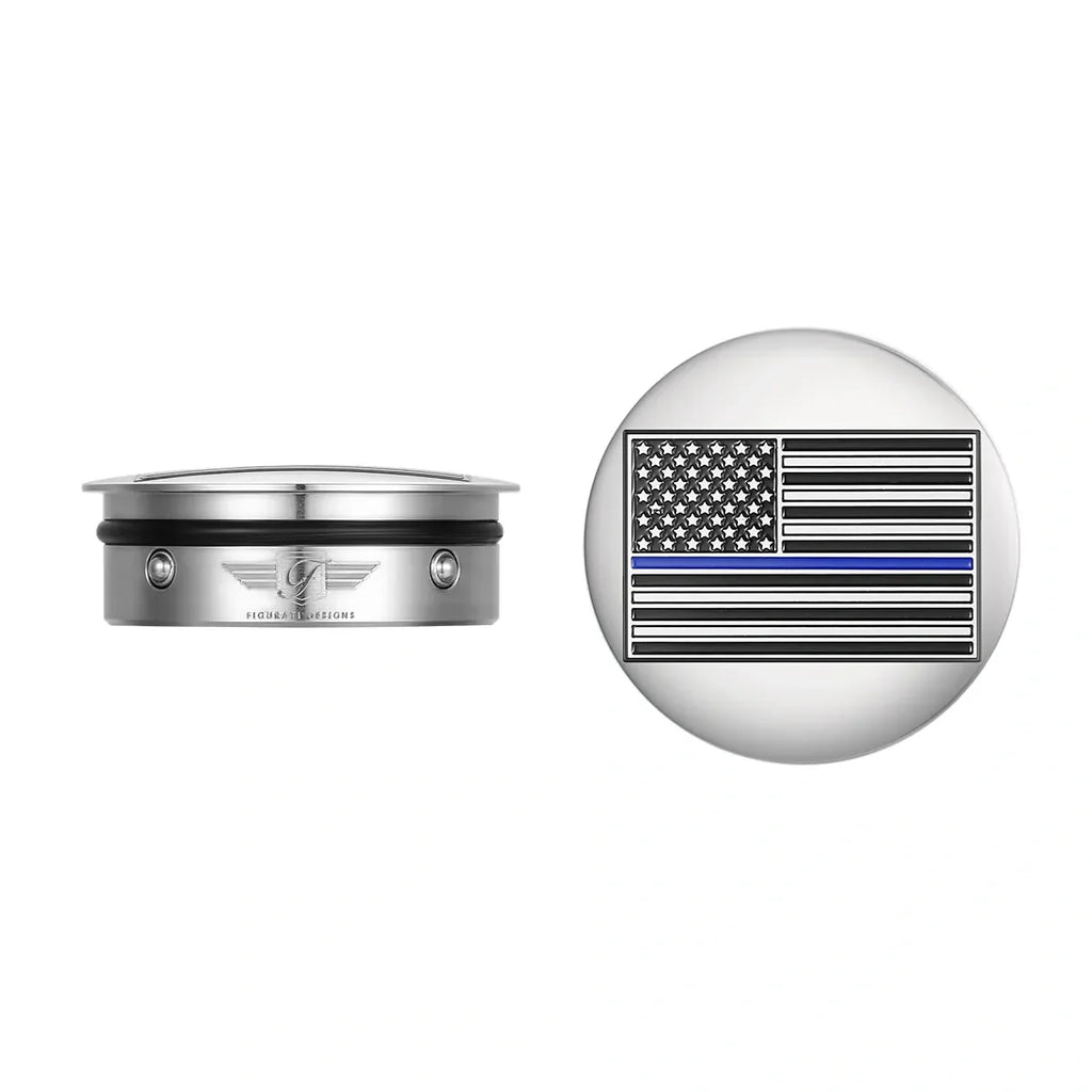 Harley-Davidson Svingarmsdæksel i Rustfrit Stål - American Flag Blue Line - Omvendt