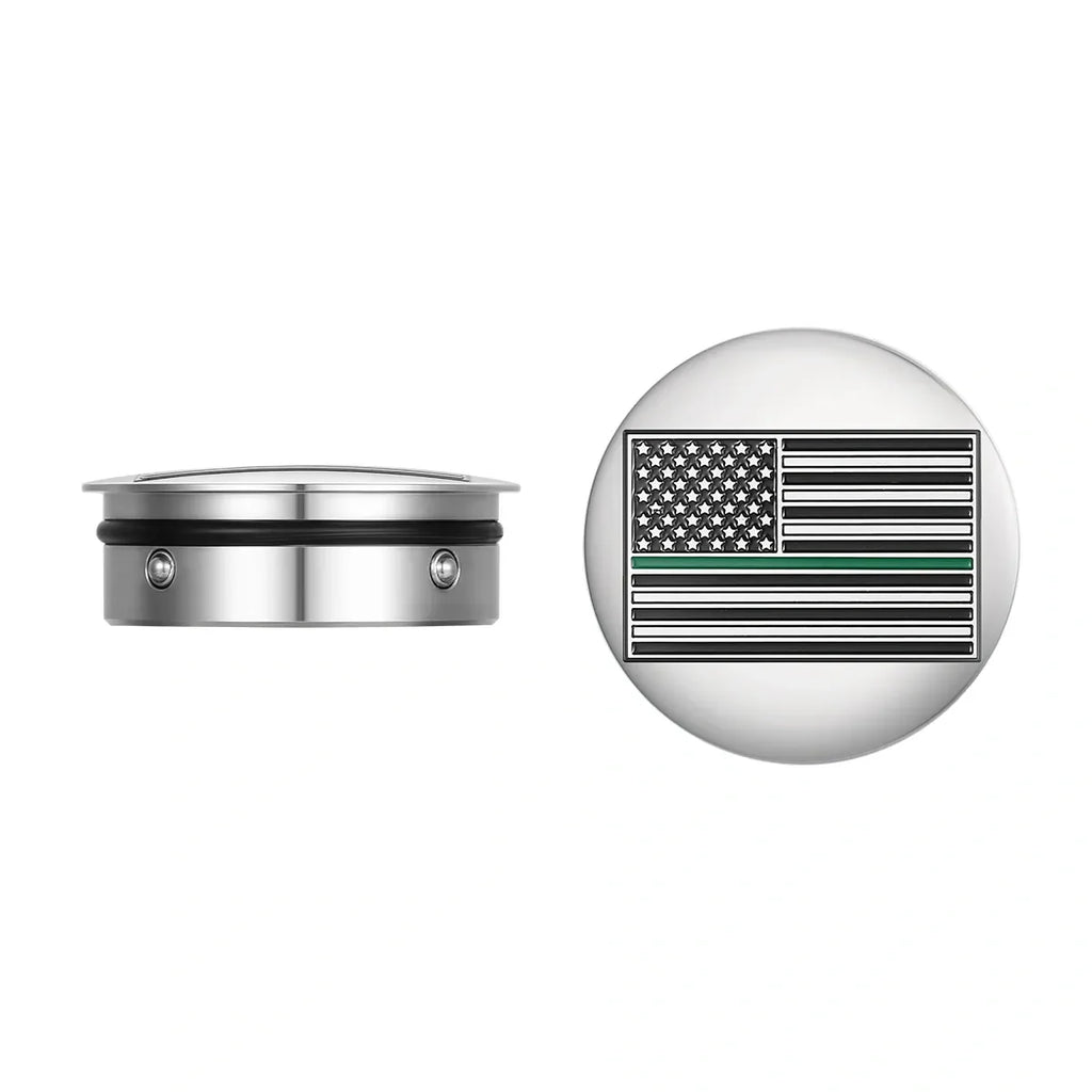 Harley-Davidson Svingarmsdæksel i Rustfrit Stål - American Flag Green Line *Symboliserer ALLE amerikanske militærstyrker* - Omvendt