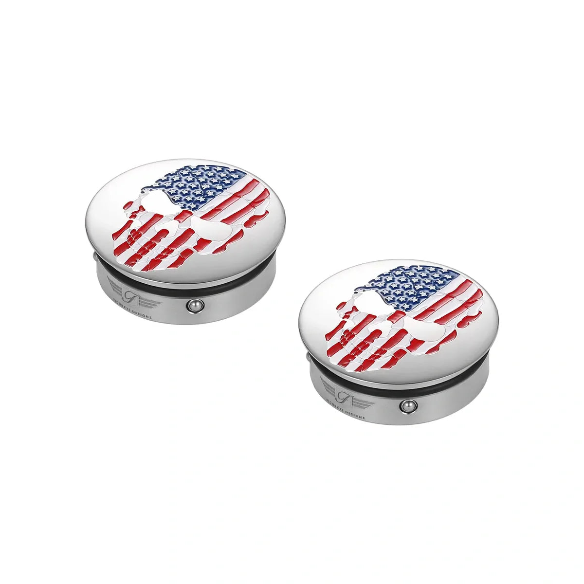 Harley-Davidson Rustrødt Hvidt og Blåt Amerikansk Flag Kranie Svingarmsdæksel i Rustfrit Stål