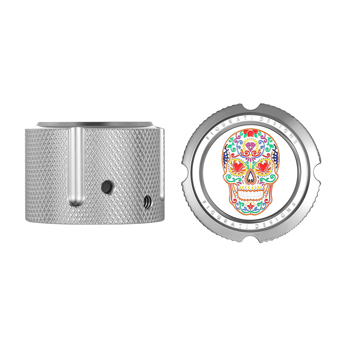 Aksel Covers til forhjul - i Poleret Rustfri Stål med Sugar Skull - Harley-Davidson Dyna, Softail & Touring