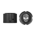 Figurati Aksel Covers for Front Wheel - in Black Stainless Steel with Contrast Cut Skull - Harley Dyna, Softail & Touring