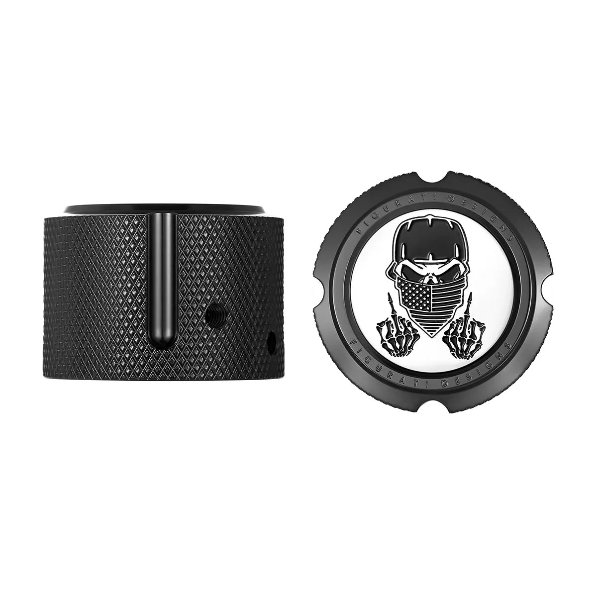 Aksel Covers til forhjul - i Sort Rustfri Stål med Masked Skull - Harley-Davidson Dyna, Softail & Touring