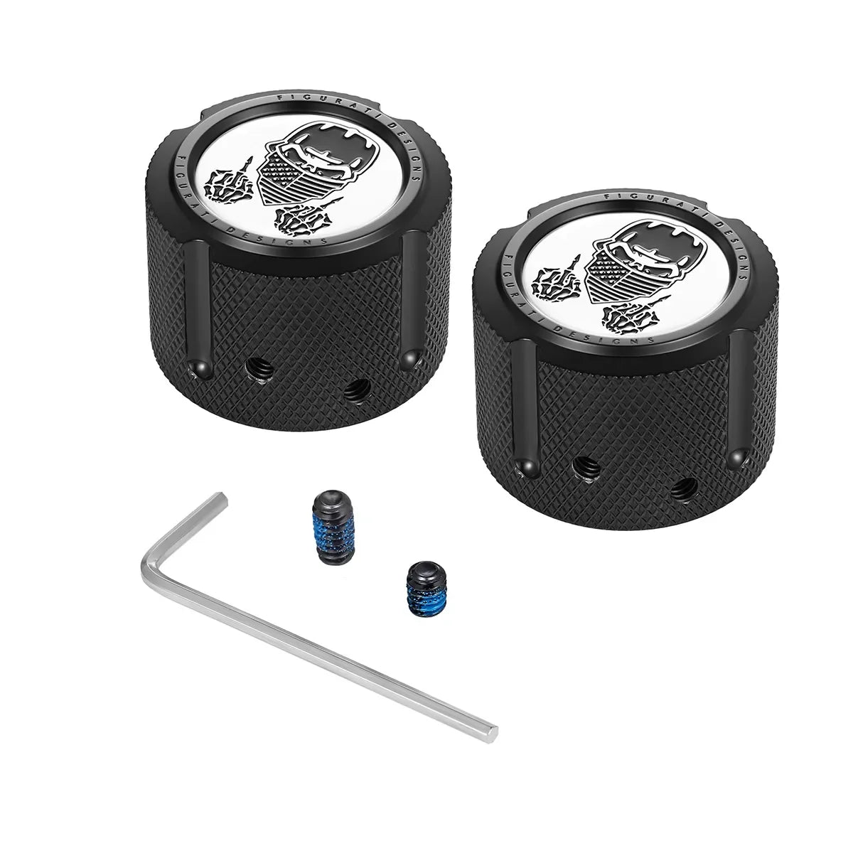 Aksel Covers til forhjul - i Sort Rustfri Stål med Masked Skull - Harley-Davidson Dyna, Softail & Touring