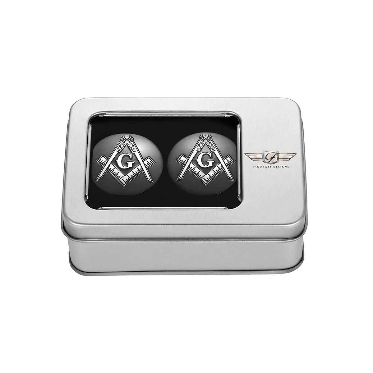 Harley-Davidson Svingarmsdæksler i Rustfrit Stål / Sort med Masonic Emblem Firkant og Kompas