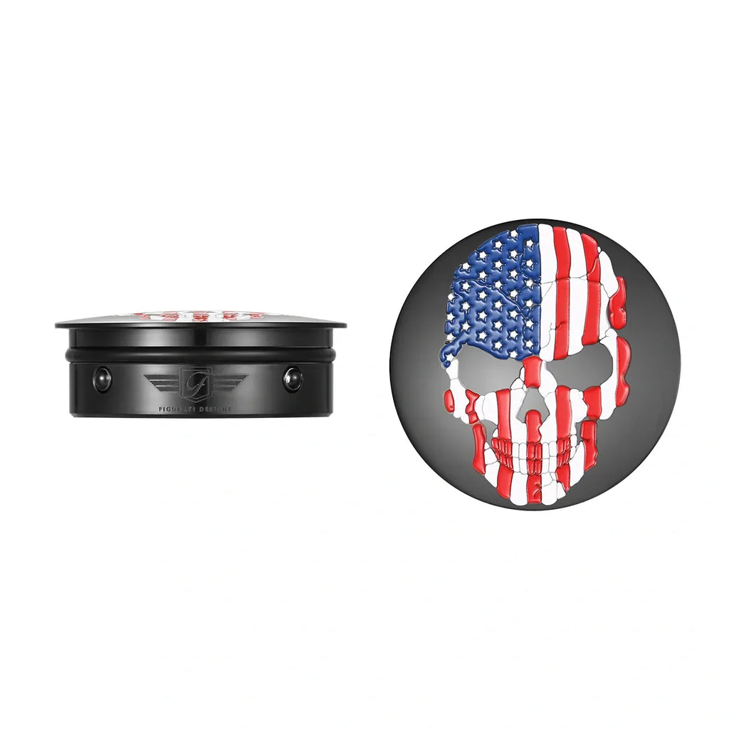 Harley-Davidson Svingarmsdæksel i Rustfrit Stål / Sort Rød Hvid & Blå 🇺🇸 Flag K Ran