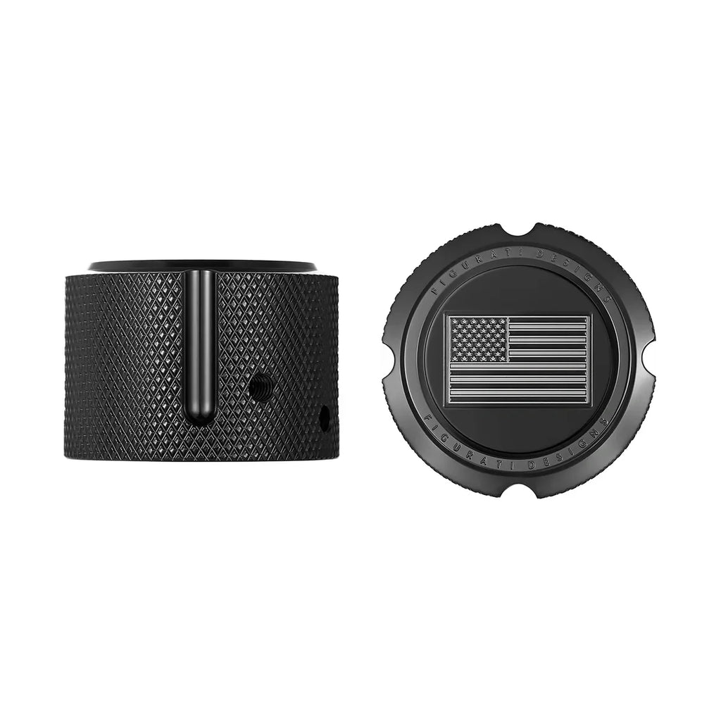 Figurati Aksel Covers til forhjul - i Sort Rustfri Stål med Black American Flag - Harley Dyna, Softail & Touring