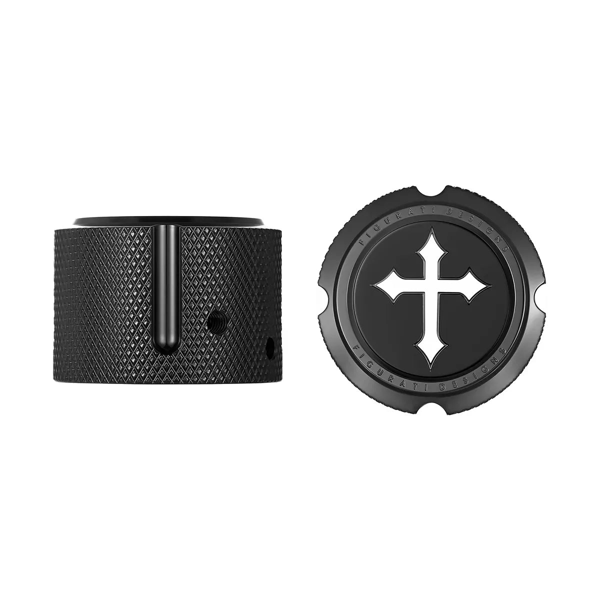 Aksel Covers til forhjul - i Sort Rustfri Stål med Black & Steel Cross - Harley-Davidson Dyna, Softail & Touring