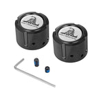 Aksel Covers til forhjul - i Sort Rustfri Stål med "Don't Tread on Me" - Harley-Davidson Dyna, Softail & Touring