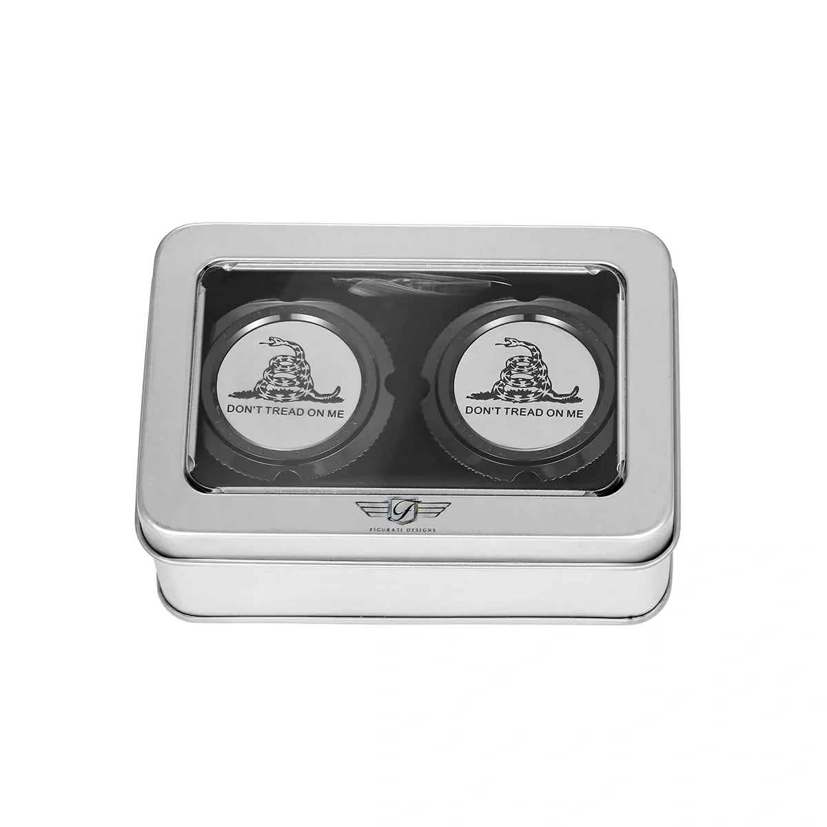 Aksel Covers til forhjul - i Sort Rustfri Stål med "Don't Tread on Me" - Harley-Davidson Dyna, Softail & Touring