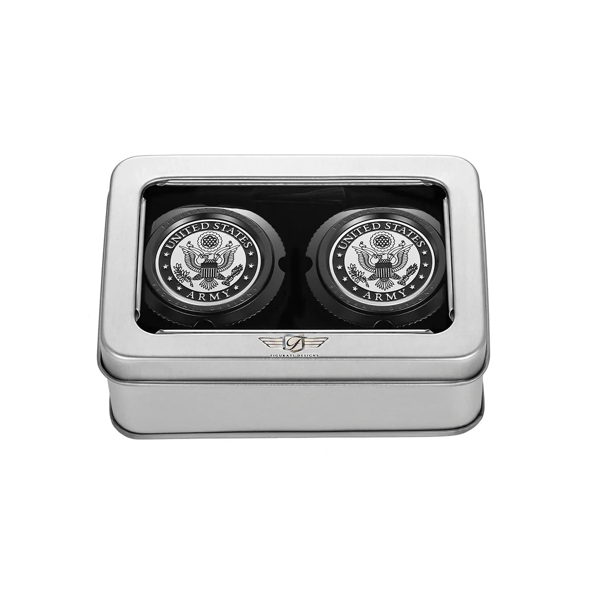 Aksel Covers til forhjul - i Sort Rustfri Stål med US Army Seal - Harley-Davidson Dyna, Softail & Touring