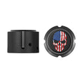 Figurati Aksel Covers til forhjul - i Sort Rustfri Stål med Red/White/Blue American Skull - Harley Dyna, Softail & Touring
