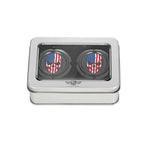 Aksel Covers til forhjul - i Sort Rustfri Stål med Red/White/Blue American Skull - Harley-Davidson Dyna, Softail & Touring