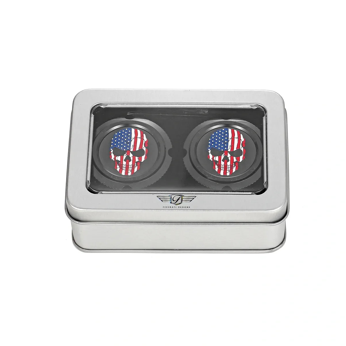 Aksel Covers til forhjul - i Sort Rustfri Stål med Red/White/Blue American Skull - Harley-Davidson Dyna, Softail & Touring