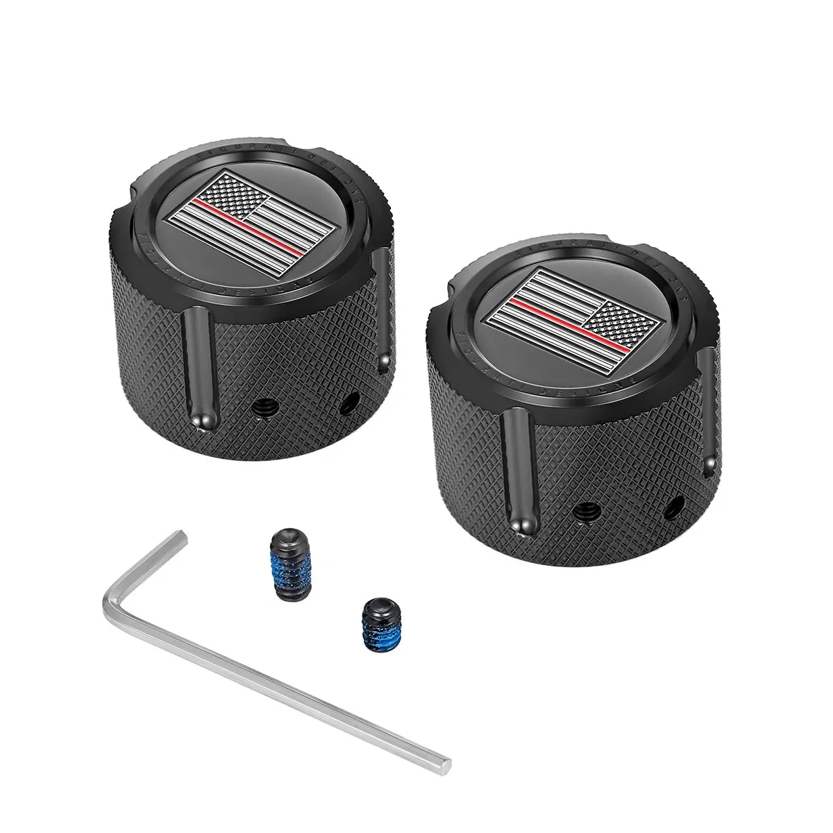 Aksel Covers til forhjul - i Sort Rustfri Stål med Black/Red American Flag - Harley-Davidson Dyna, Softail & Touring