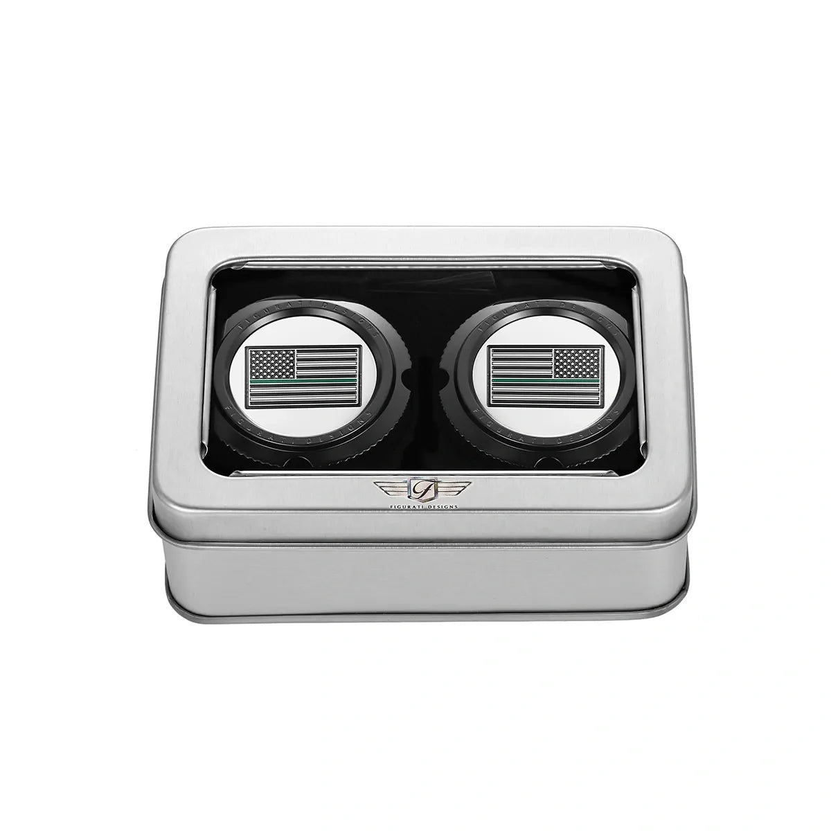 Aksel Covers til forhjul - i Sort Rustfri Stål med Black/Green American Flag - Harley-Davidson Dyna, Softail & Touring