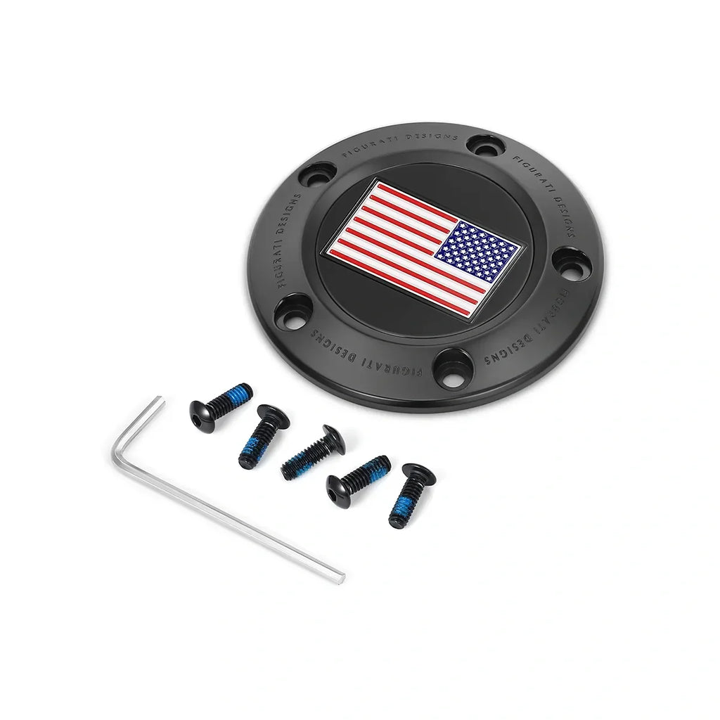 Harley-Davidson Rustfrit Stål i Sort Rød Hvid og Blå Amerikansk Flag - "Reversed Twin Cam" Timing Cover