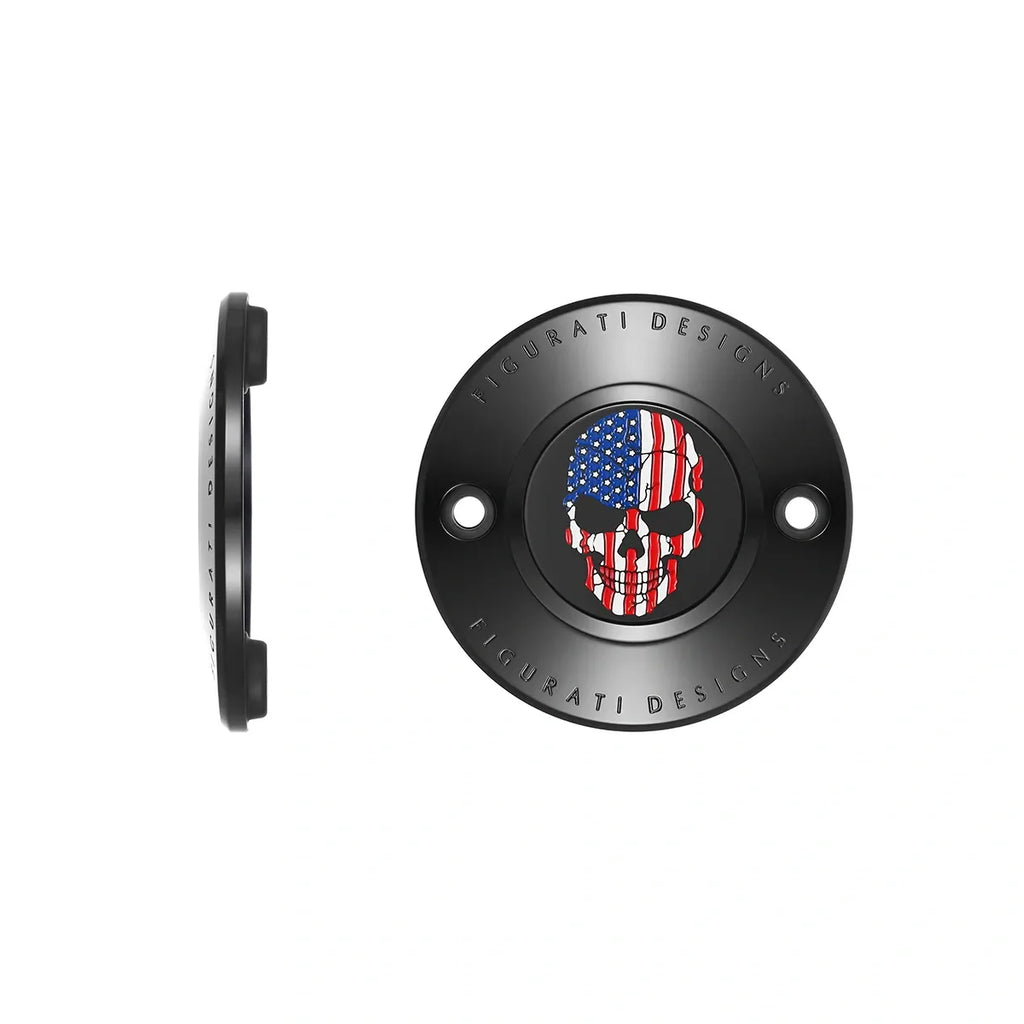 Harley-Davidson Rustfrit Stål i Sort Rød Hvid og Blå Amerikansk Flag Kranie M8 Timing Cover