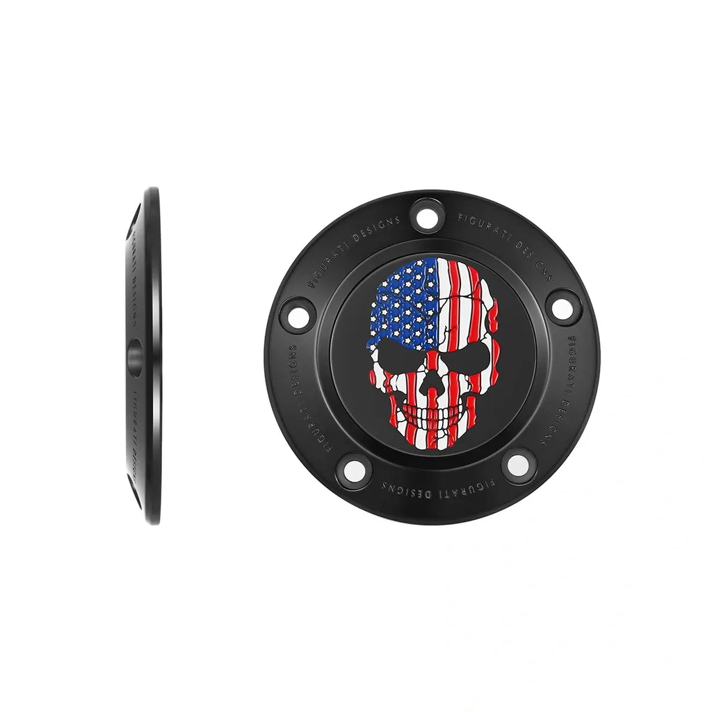 Harley-Davidson Timindæksel i Sort Rød Hvid og Blå Amerikansk Flag Kranie Twin Cam