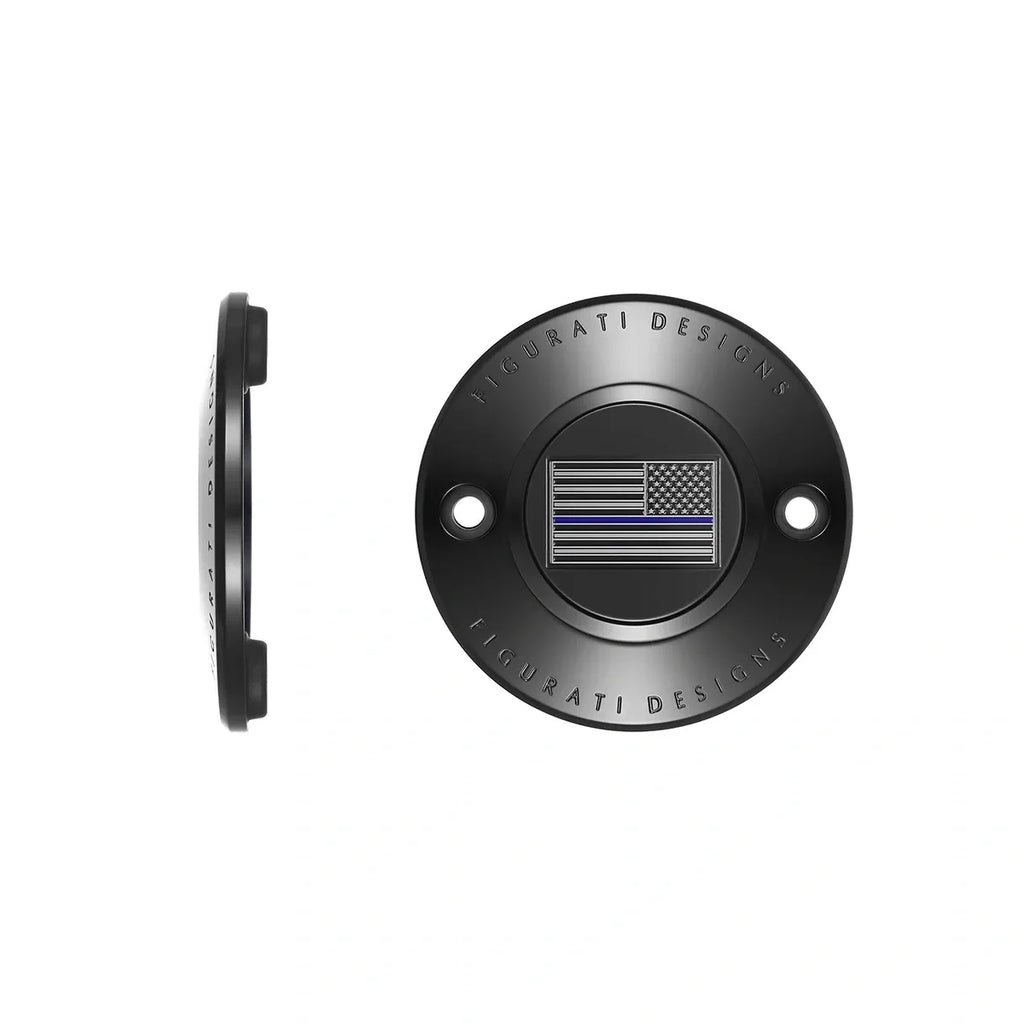 Harley-Davidson Rustfrit Stål i Sort Tynd Blå Linje Amerikansk Flag - Omvendt M8 Timing Cover