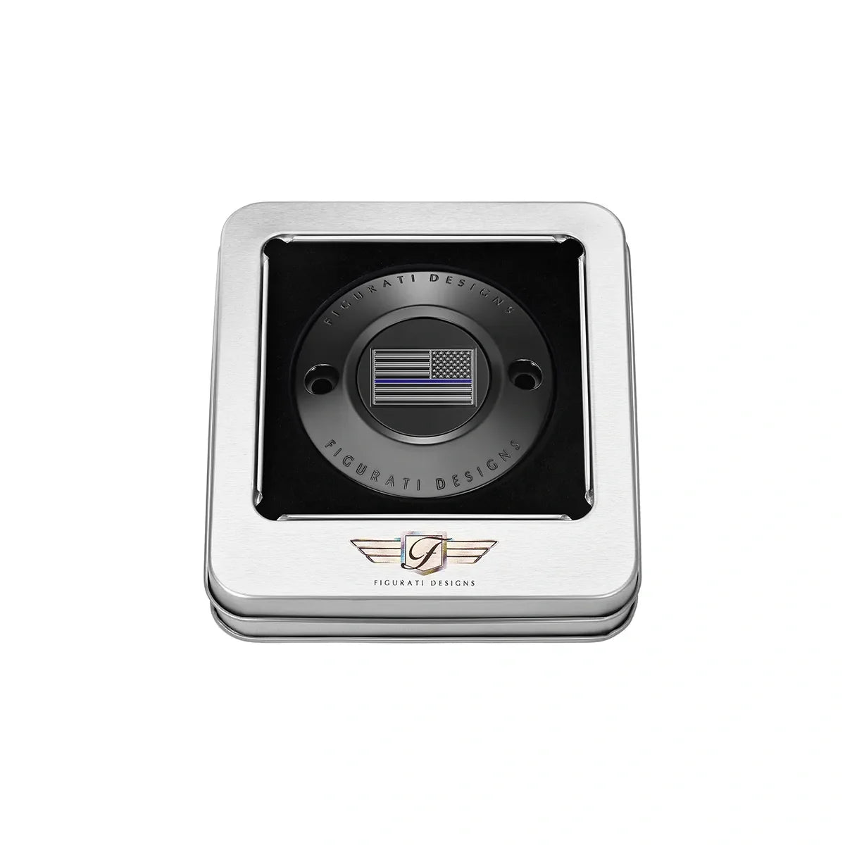 Harley-Davidson Rustfrit Stål i Sort Tynd Blå Linje Amerikansk Flag - Omvendt M8 Timing Cover