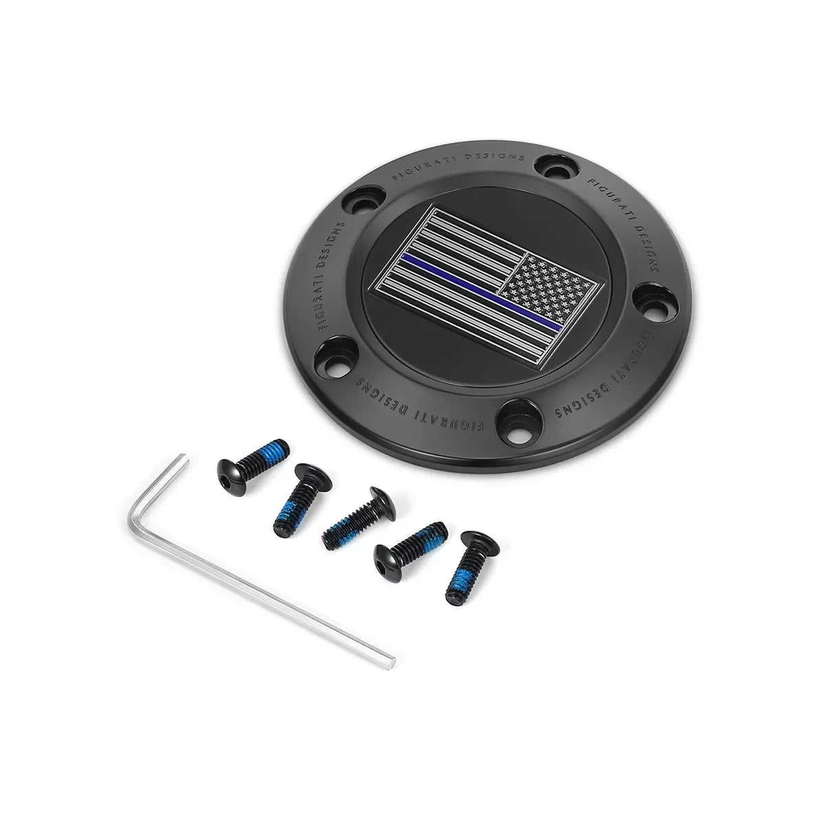 Harley-Davidson Rustfrit Stål i Sort Tynd Blå Linje Amerikansk Flag - Omvendt Twin Cam Timing Cover