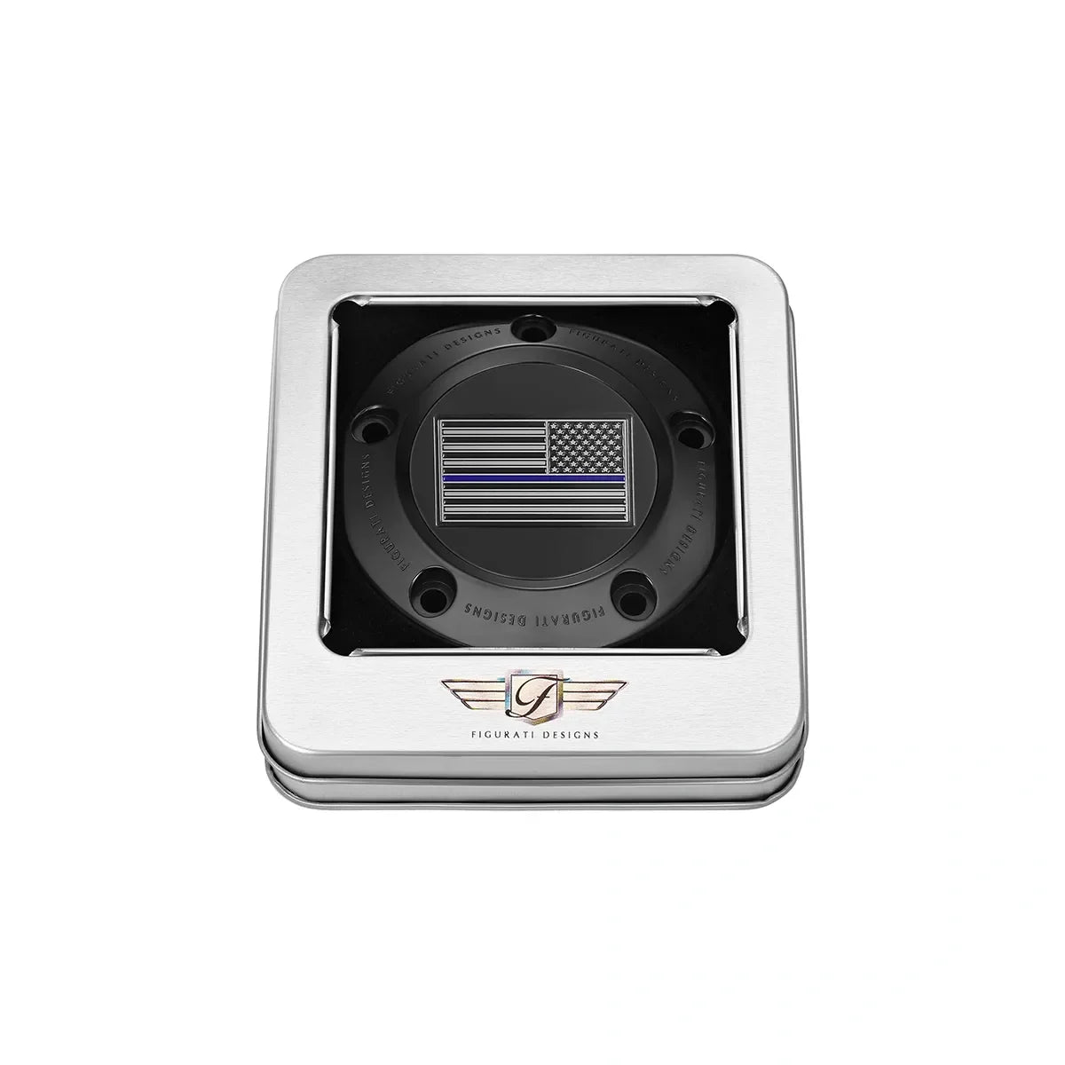 Harley-Davidson Rustfrit Stål i Sort Tynd Blå Linje Amerikansk Flag - Omvendt Twin Cam Timing Cover