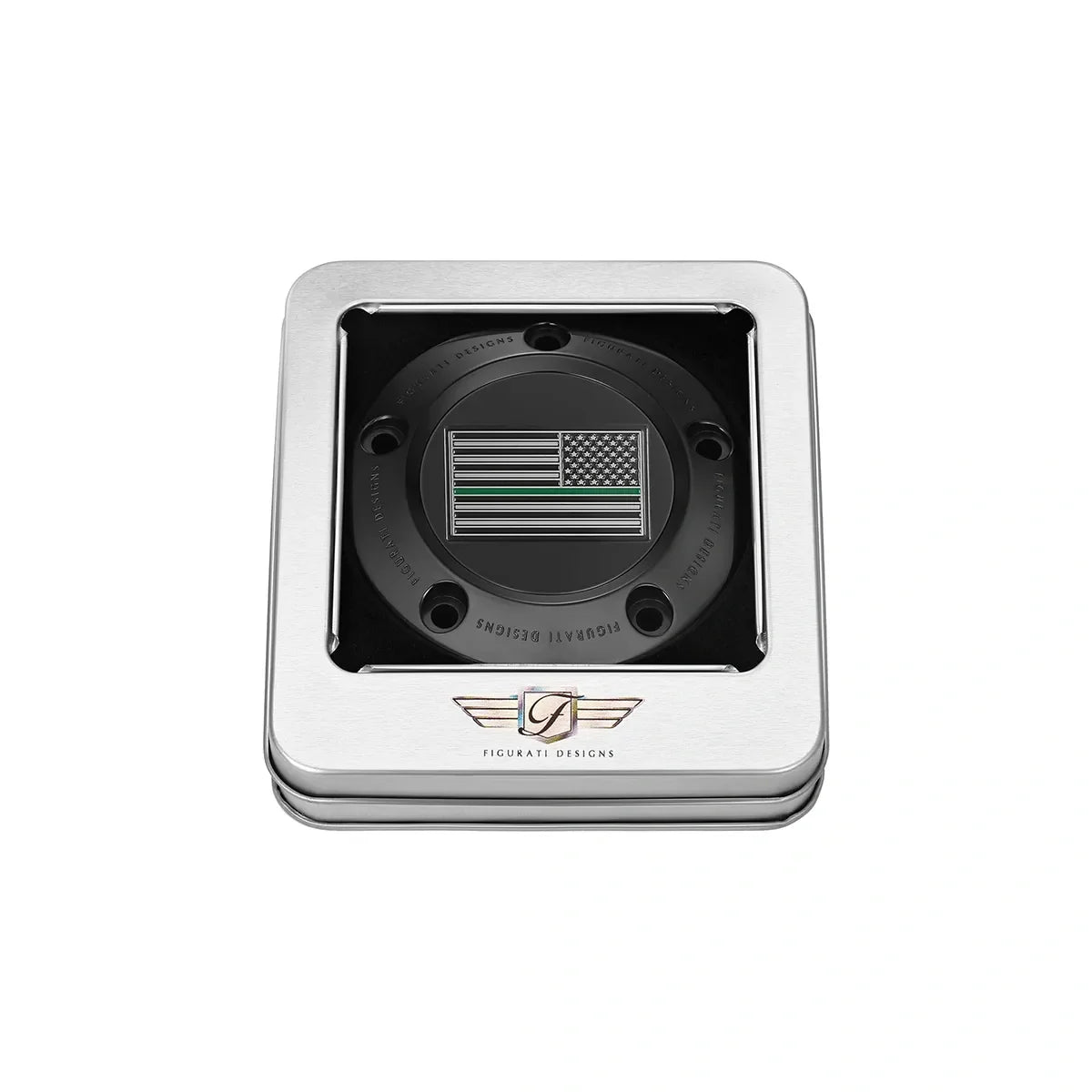 Harley-Davidson Rustfrit Stål i Sort Tynd Grøn Linje Amerikansk Flag - "Reversed Twin Cam Timing Cover"